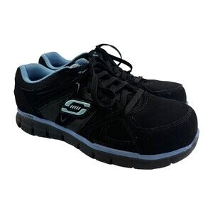 Skechers Synergy Sandlot Alloy Toe Sneaker Work Shoe Black Blue Womens 8.5 EW